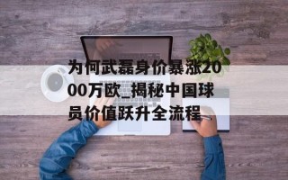 为何武磊身价暴涨2000万欧_揭秘中国球员价值跃升全流程