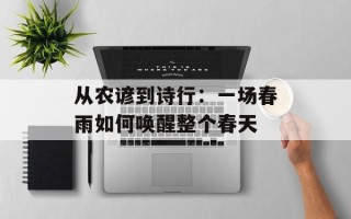 从农谚到诗行：一场春雨如何唤醒整个春天