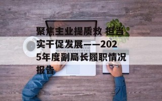 聚焦主业提质效 担当实干促发展——2025年度副局长履职情况报告
