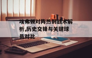 埃弗顿对阵热刺战术解析,历史交锋与关键球员对比