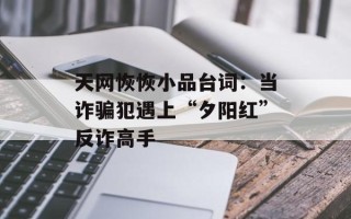天网恢恢小品台词：当诈骗犯遇上“夕阳红”反诈高手